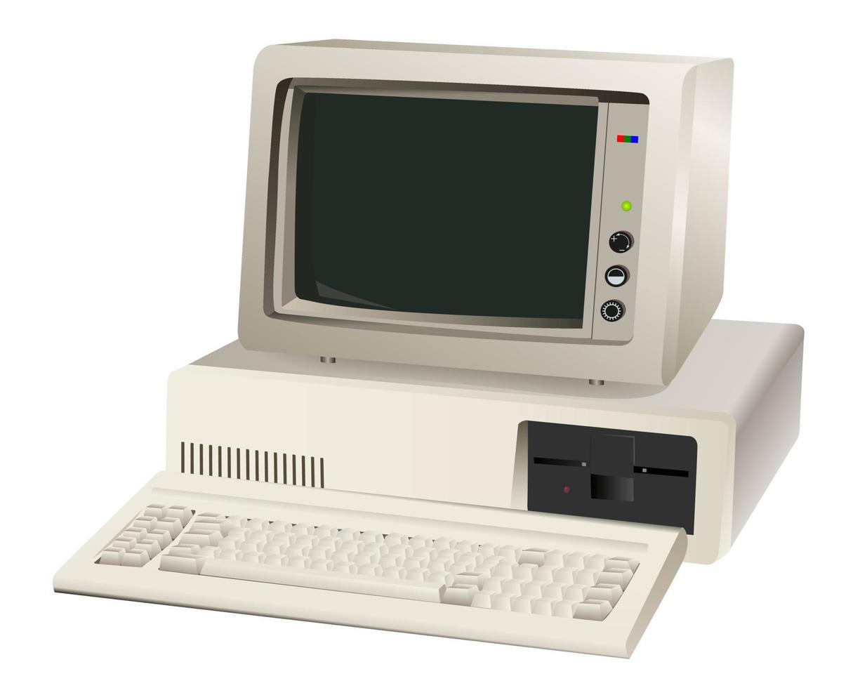 old computer unit with a monitor vector