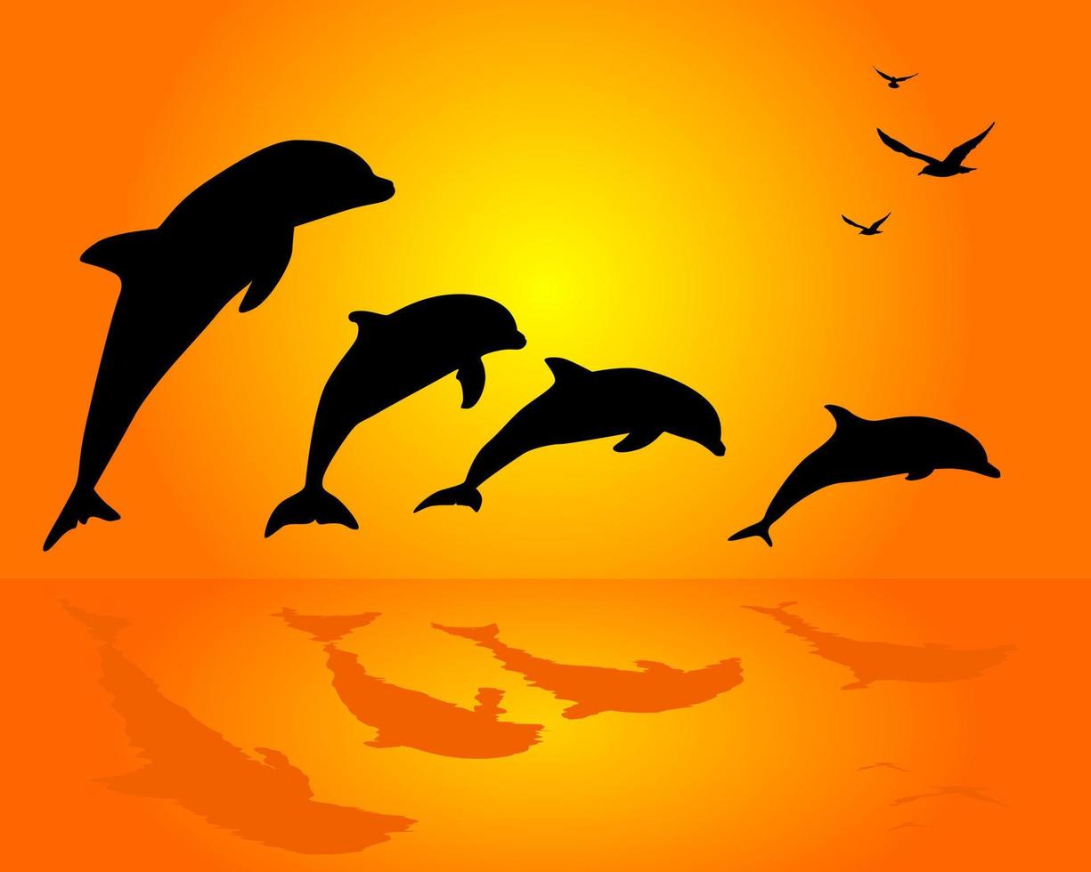 siluetas de un grupo de delfines vector