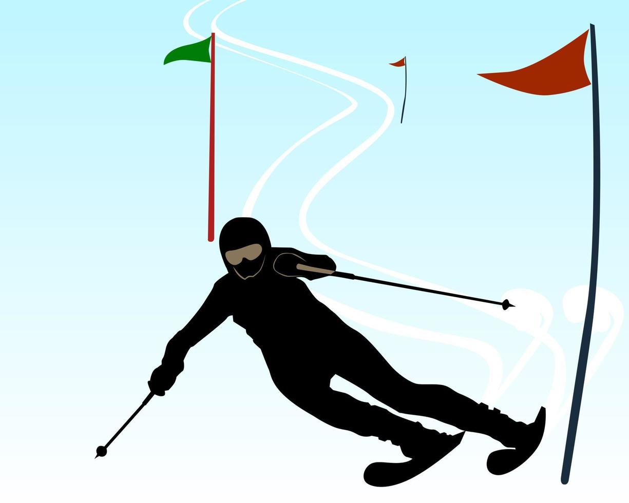 silueta de un atleta esquiador montaña abajo vector