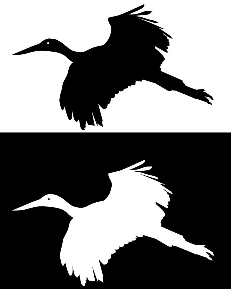 White and black silhouettes of a stork vector