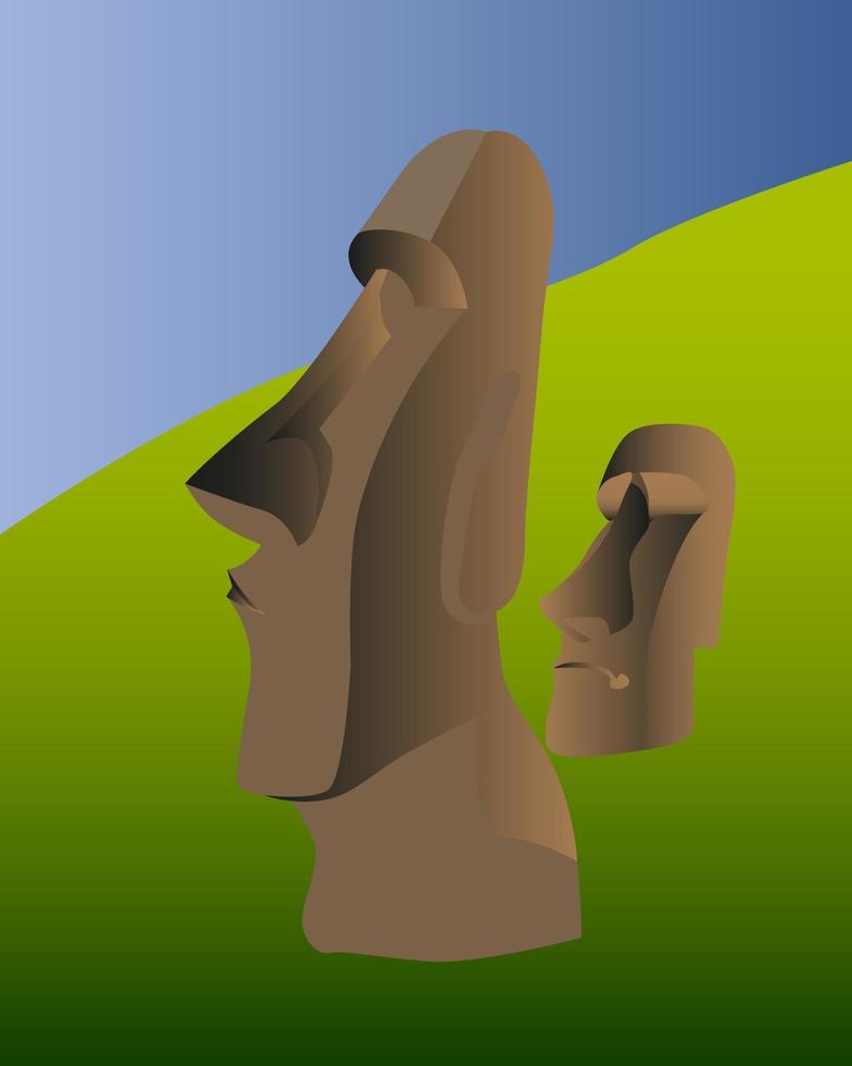 the idols of Easter Island in the background of greenery and blue sky vector