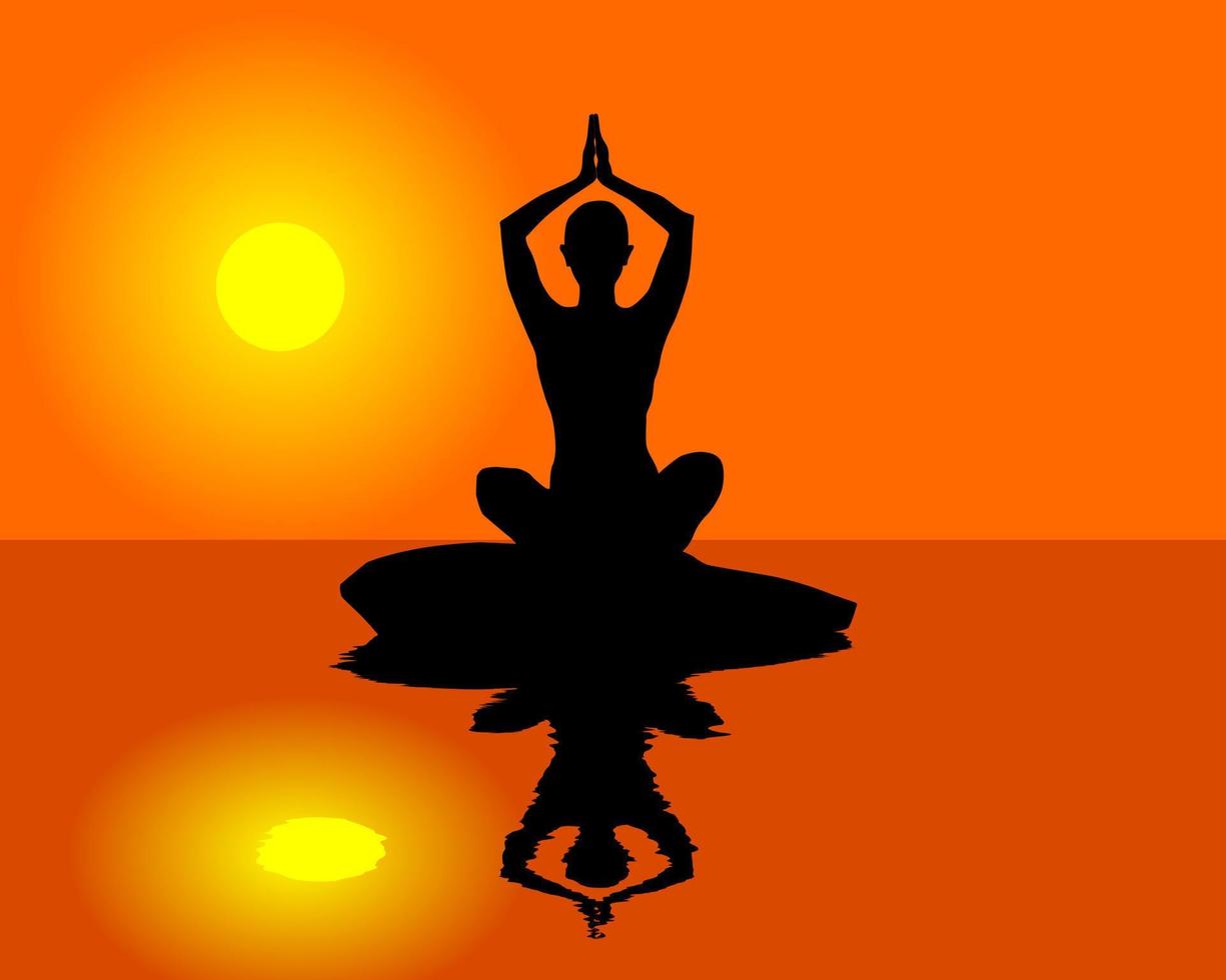 silueta yoga sobre un fondo naranja vector