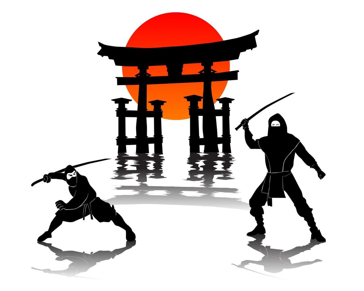 Two ninjas battling against Itsukushima vector