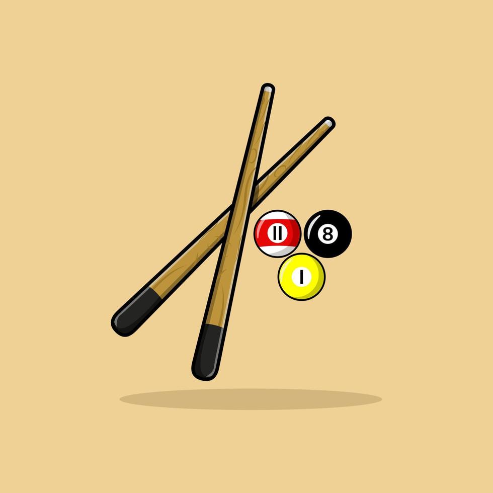 vector de dibujos animados de objeto de equipo deportivo de palo y bola de billar