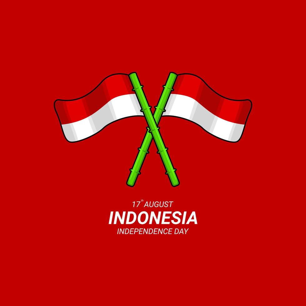 Indonesian flag red and white with bamboo drawing vector