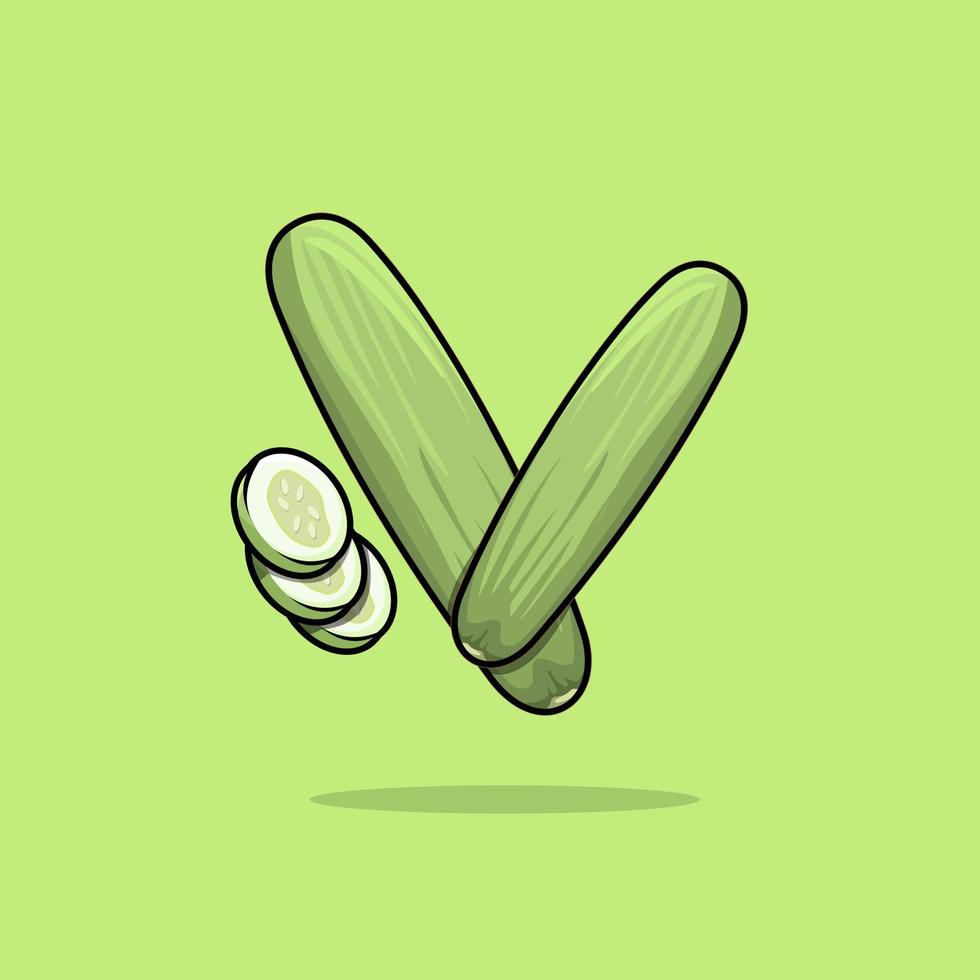 dibujo de dibujos animados de vector de vegetales de pepino volador