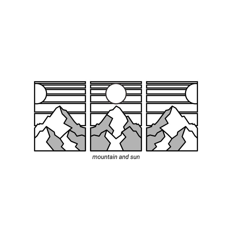 Landscape mountain and sun poster wall decoration drawing line art vector