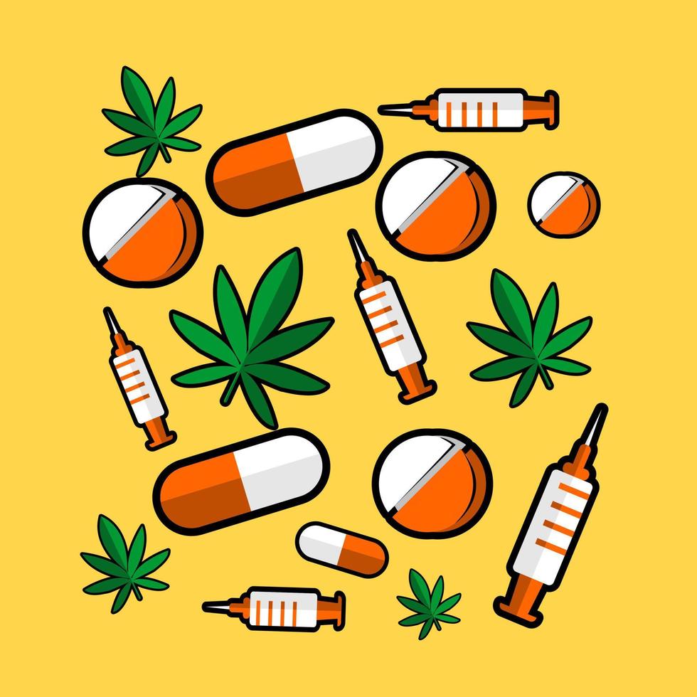 set of drugs pharmacy cartoon vector drawing