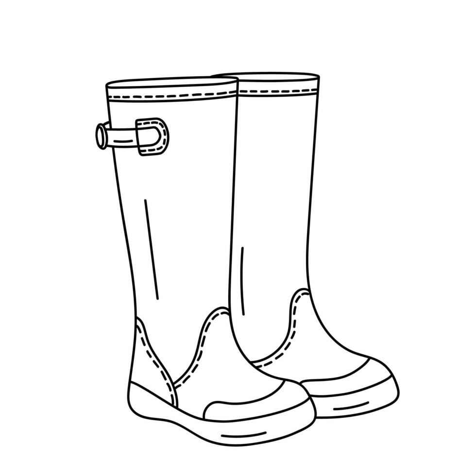 Rain rubber bootes in the doodle style. vector