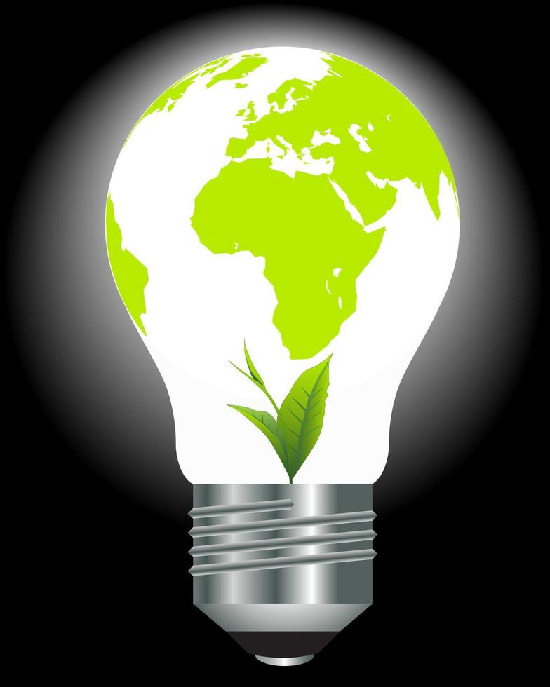 light bulb with a globe and a green plant vector