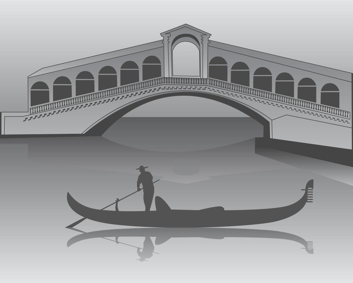 silueta de una góndola veneciana desde el puente de rialto vector