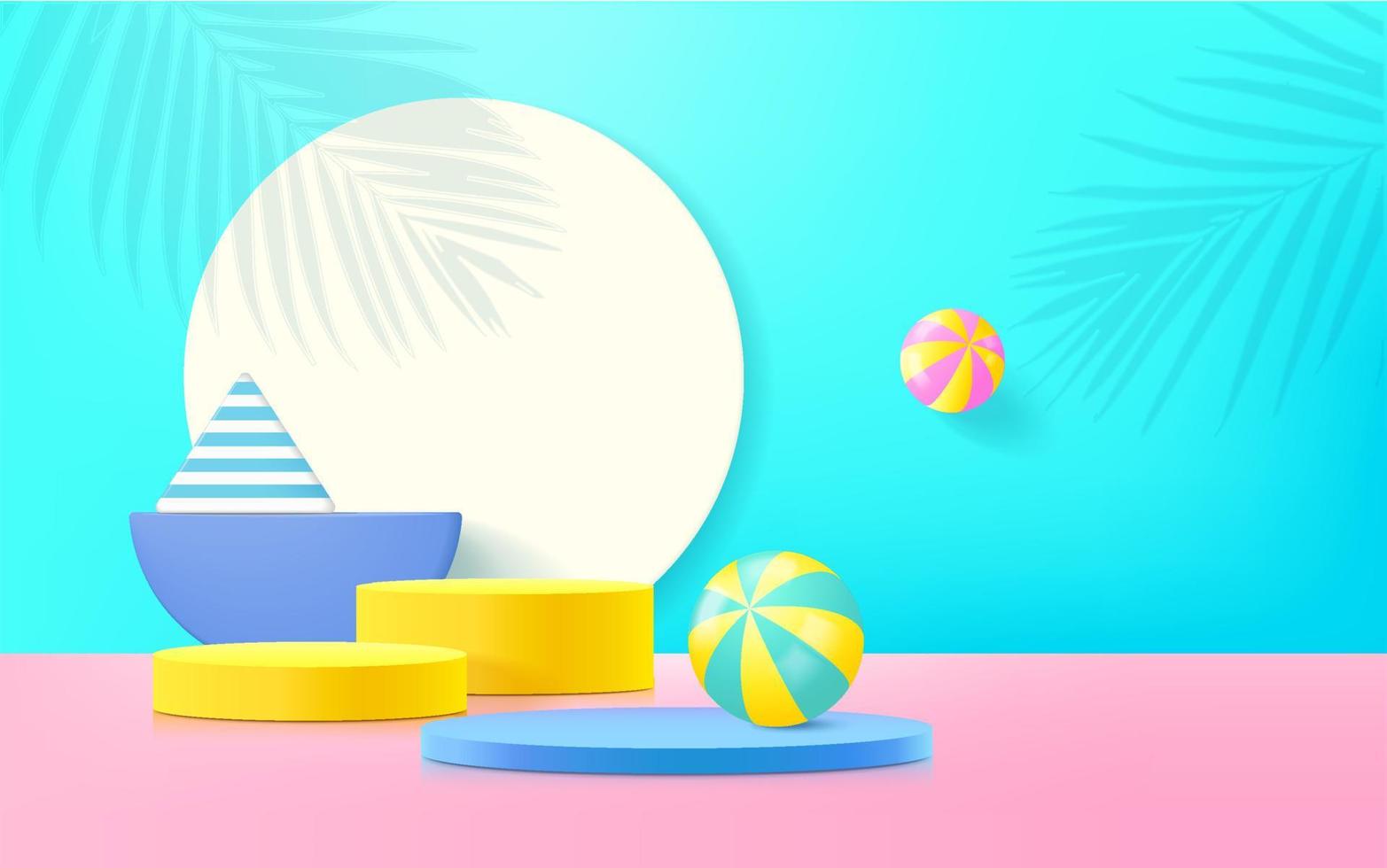 Minimal mock up podium on summer background concept 3d render vector