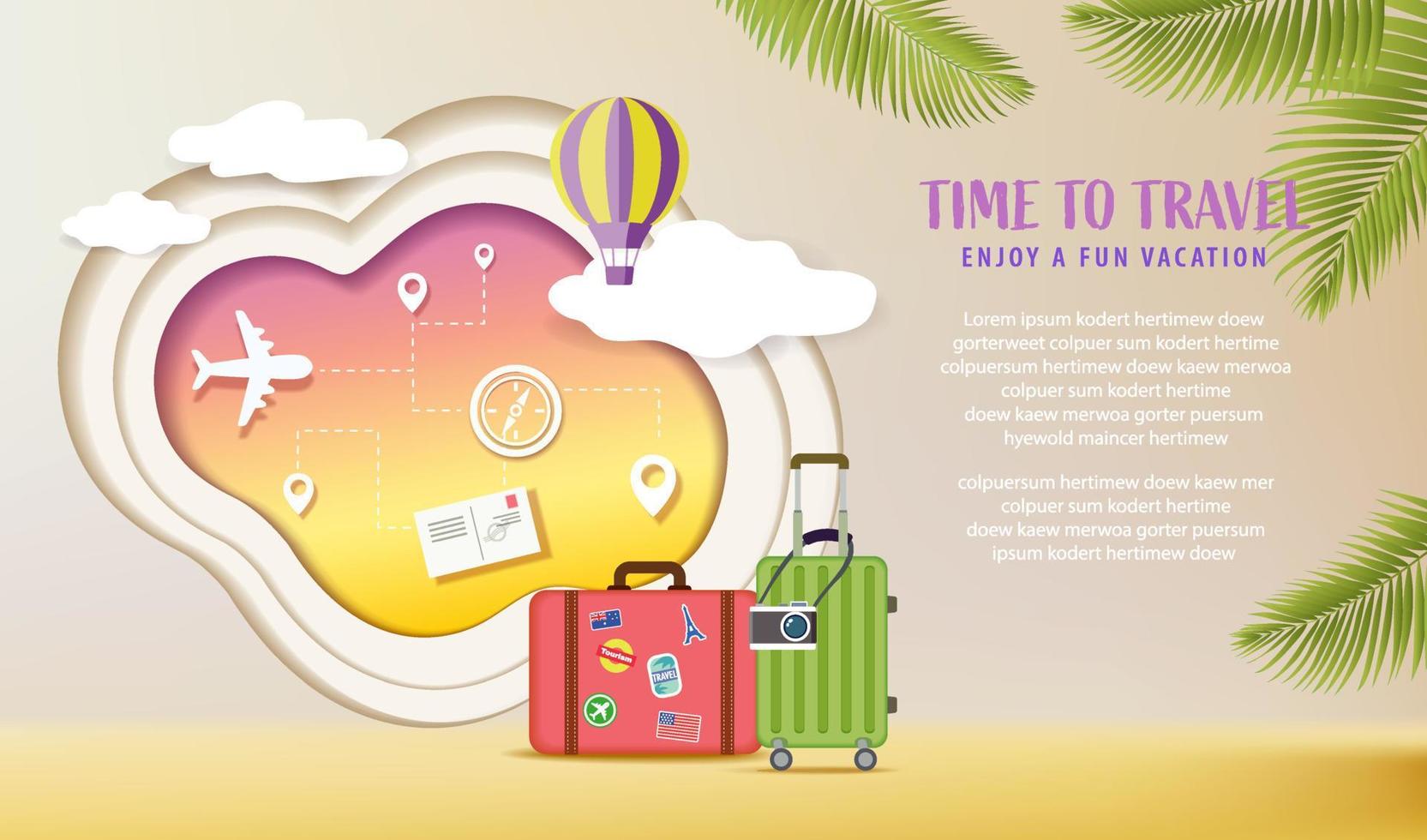 Travel concept vector illustration in flat style design. Vacation background