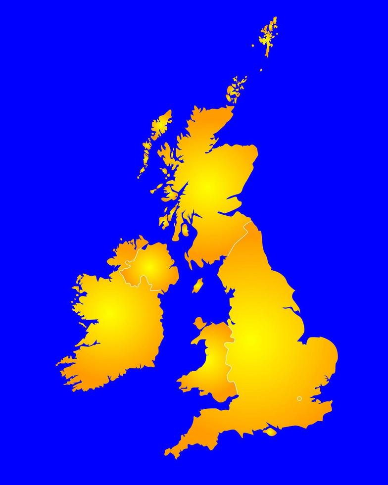 mapa de gran bretaña en color dorado sobre un fondo azul vector