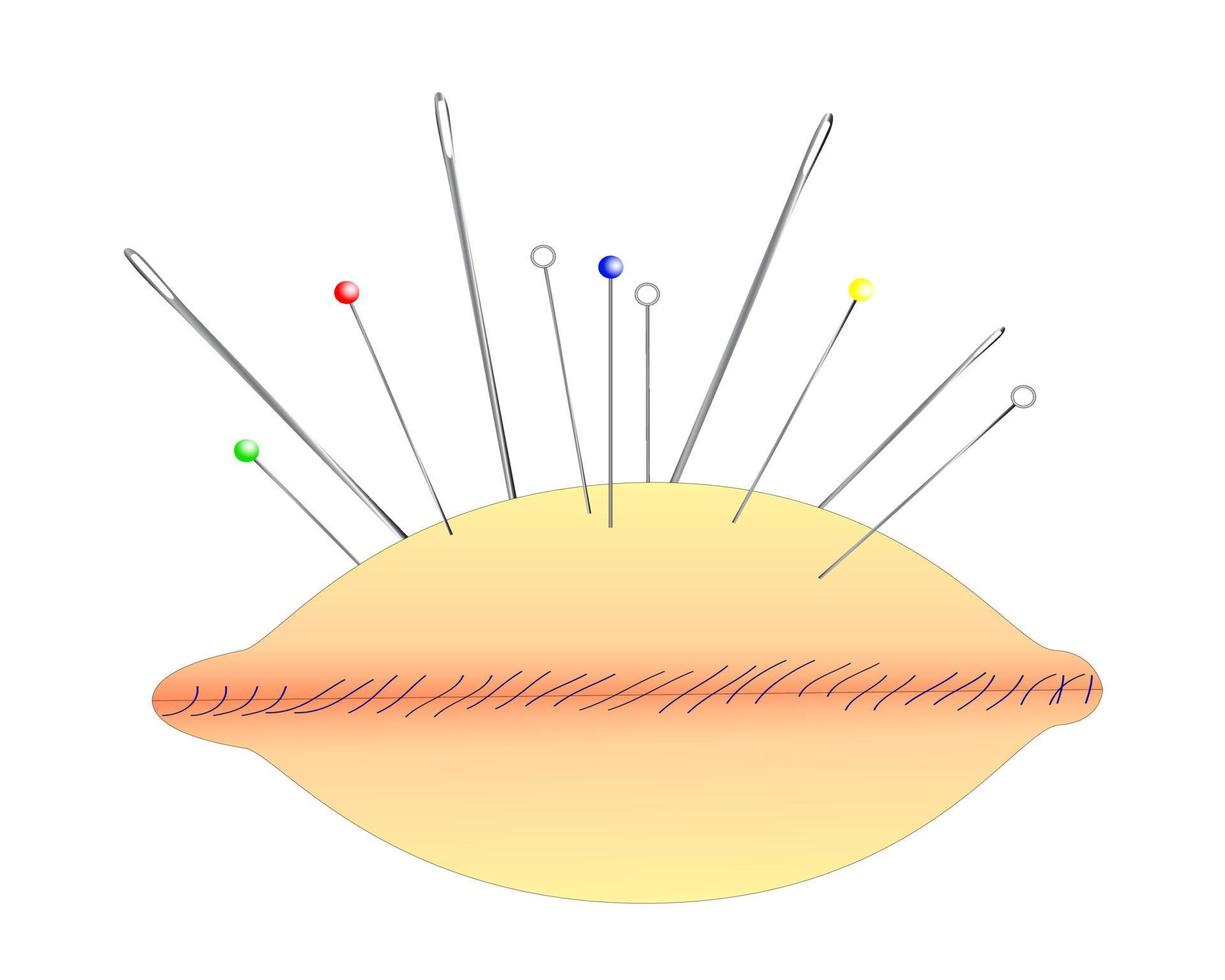 cojín con agujas y alfileres sobre un fondo blanco vector