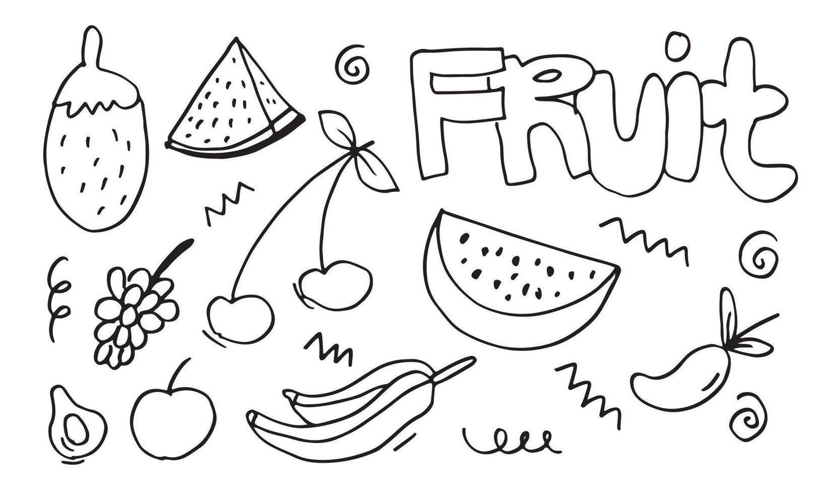 Doodle fruit set. hand drawing of fruits in different styles. vector