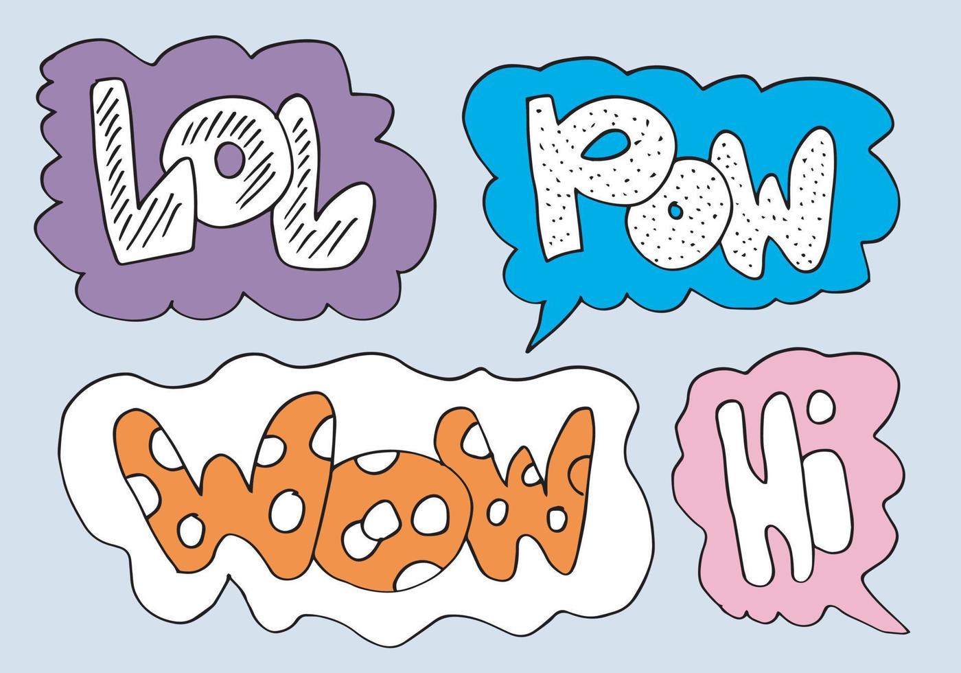 Set of Comic Text, Vector Comic Speach, Pop Art style.LOL,POW,Hi, WOW funny text bubbles