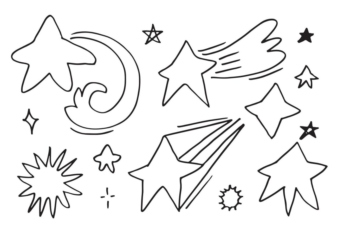 Hand drawn stars set. Star doodles collection on white background. vector