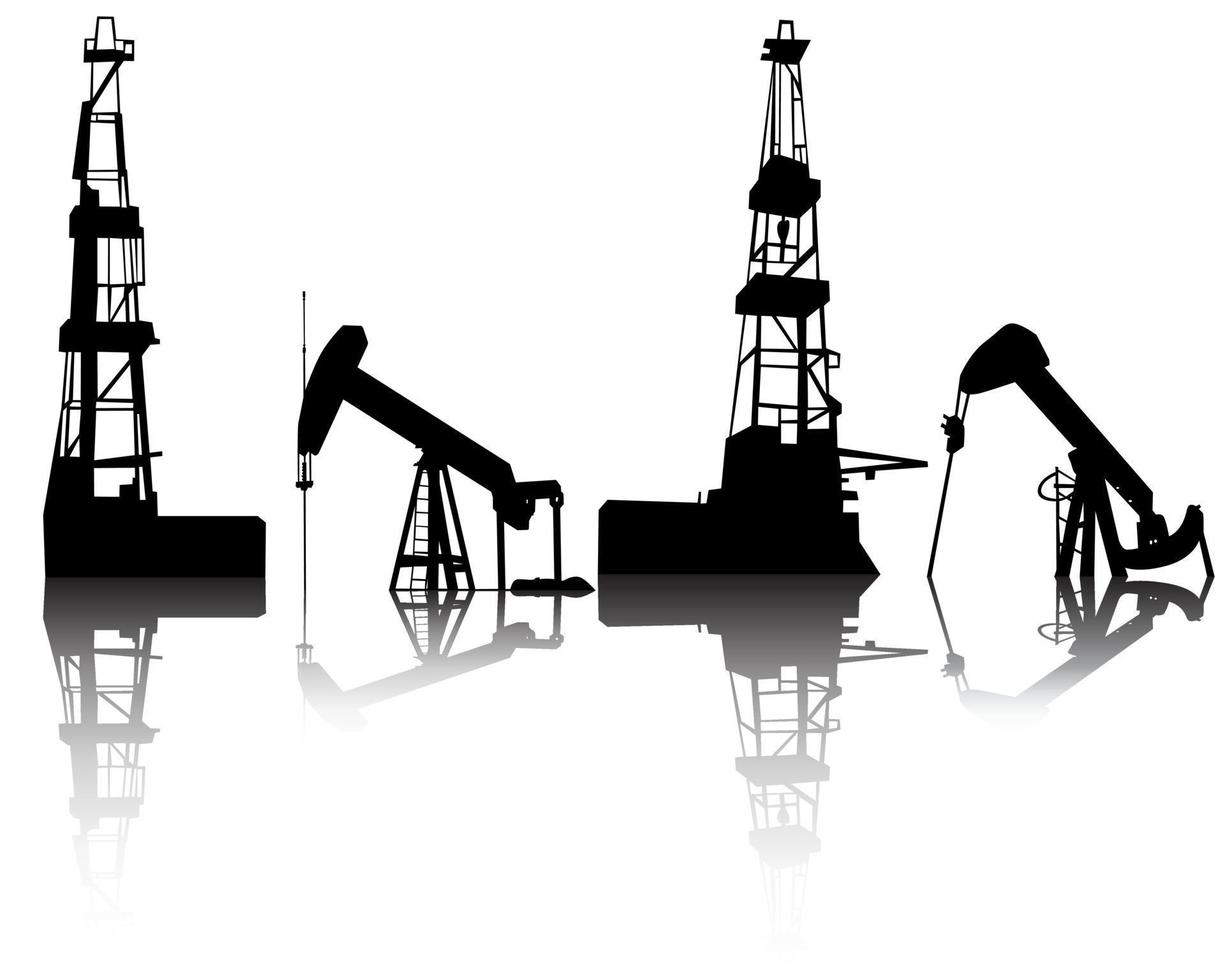 Silhouettes of units for oil recovery on a white background vector