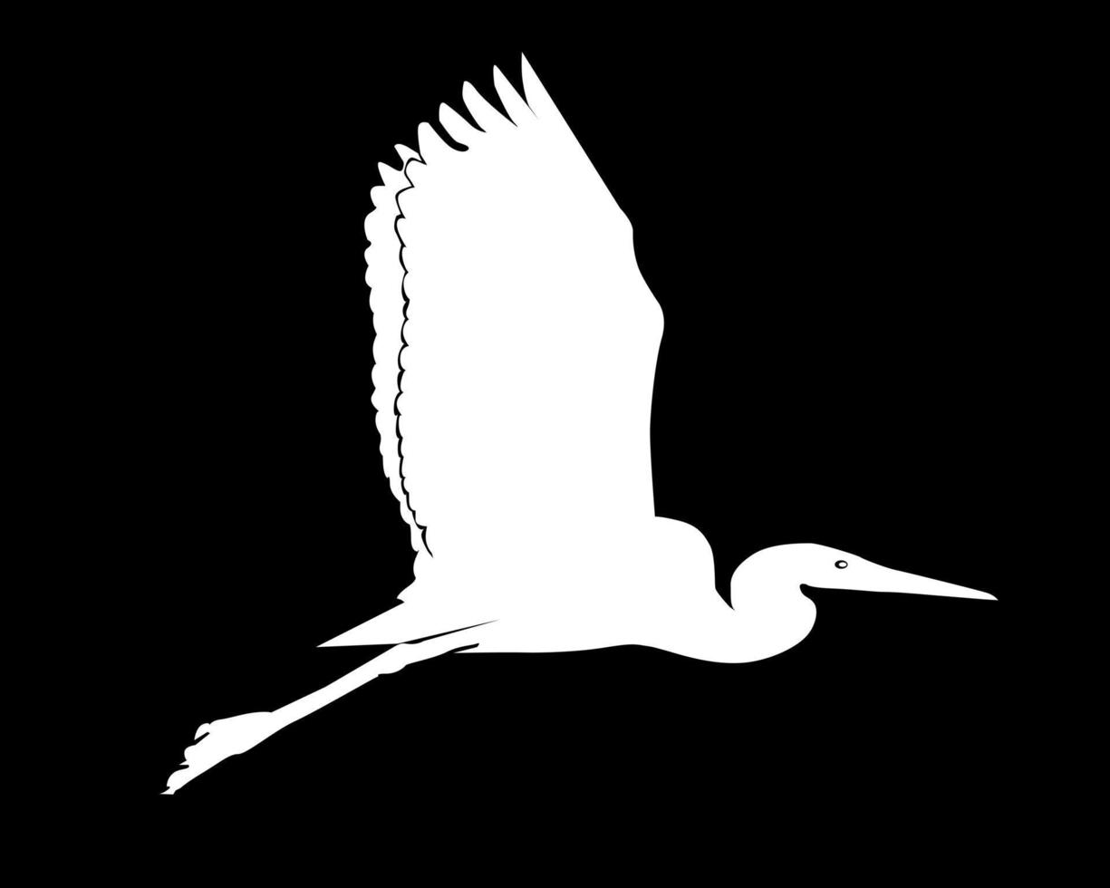 White silhouette of a flying heron vector
