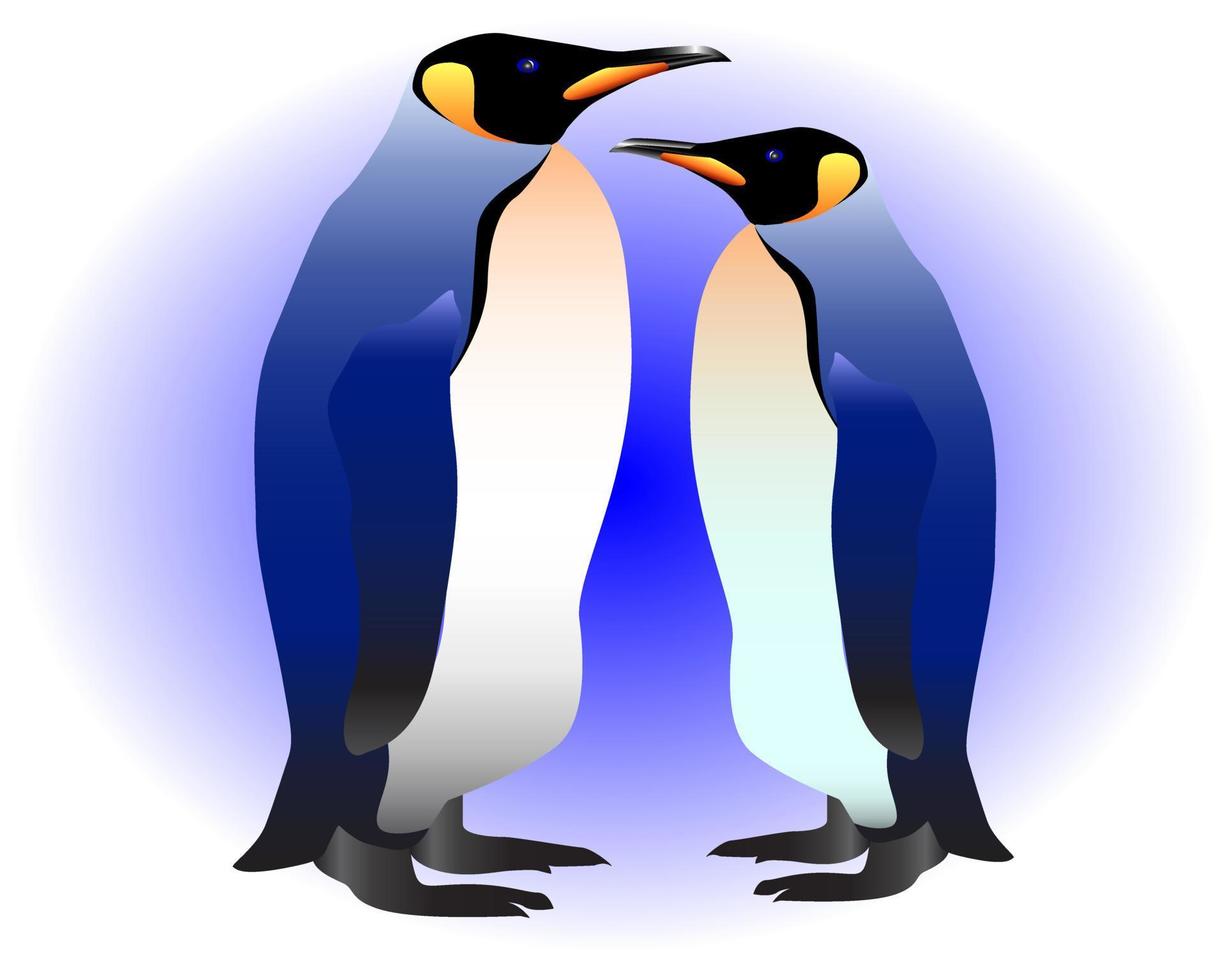 dos pingüinos sobre un fondo azul vector