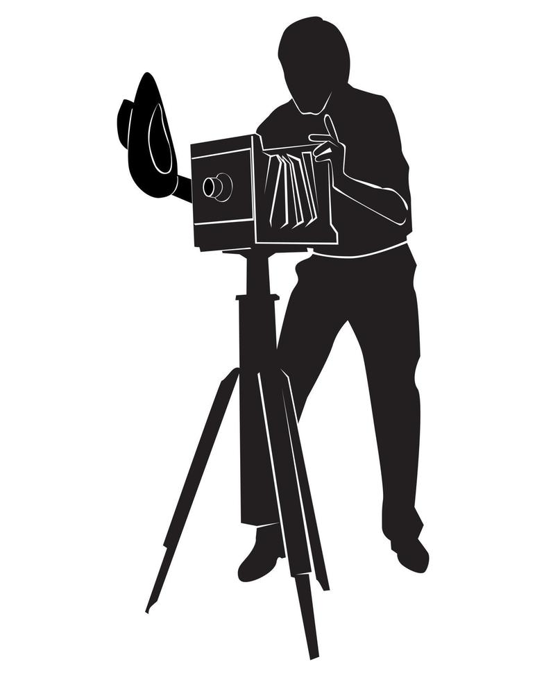Silhouette of the photographer with the old camera vector