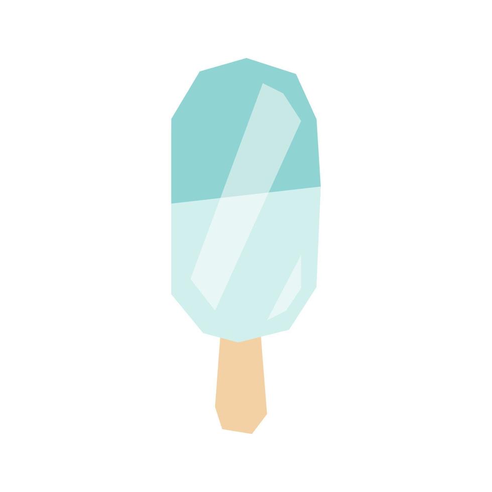 helado congelado de baja poli de dibujos animados. postre de frutas de color azul en un palo de madera. vector