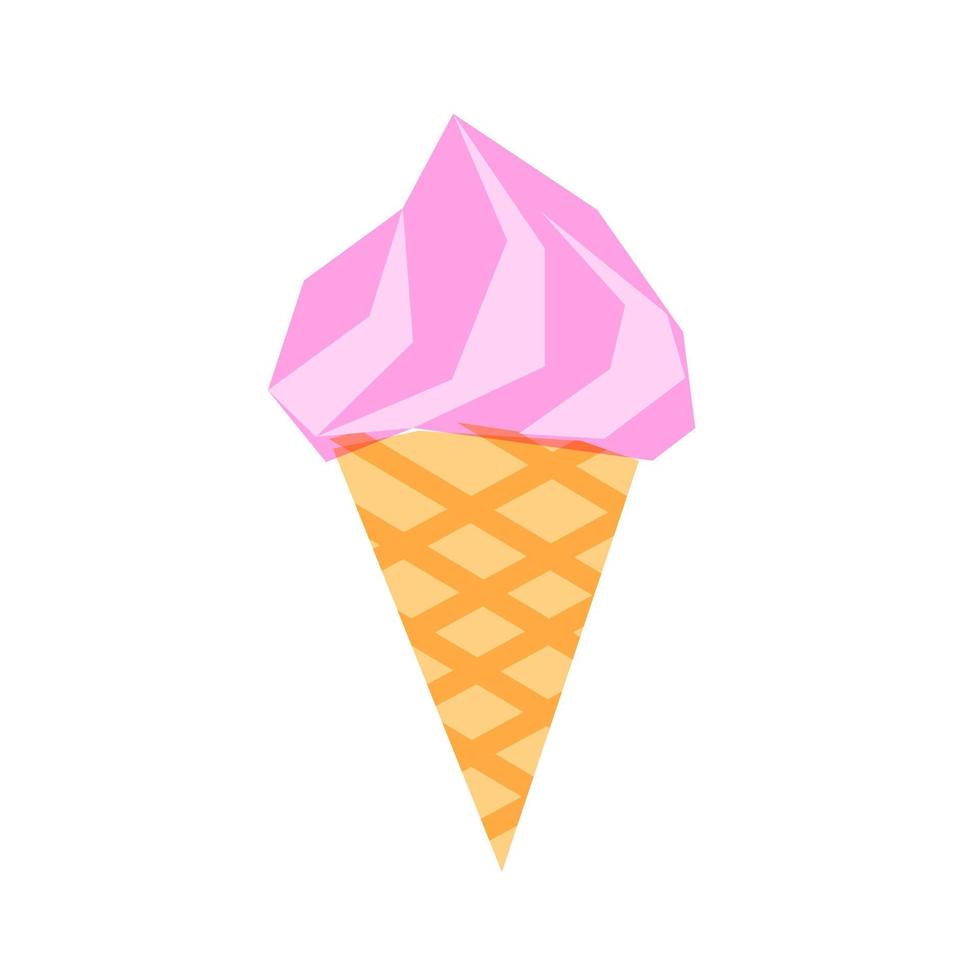 Pink ice cream with waffle cone. Frozen dessert drawing. vector