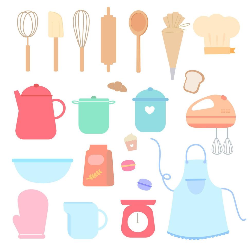 cute Kitchen Tool cooking equipment. pastel cooking element.baking tool,ingredient,bakery tool for decoration banner  and menu.element for sweet and dessert shop. vector