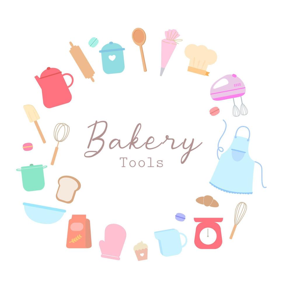 cute Kitchen Tool cooking equipment. pastel cooking element.baking tool,ingredient,bakery tool for decoration banner  and menu.element for sweet and dessert shop. vector