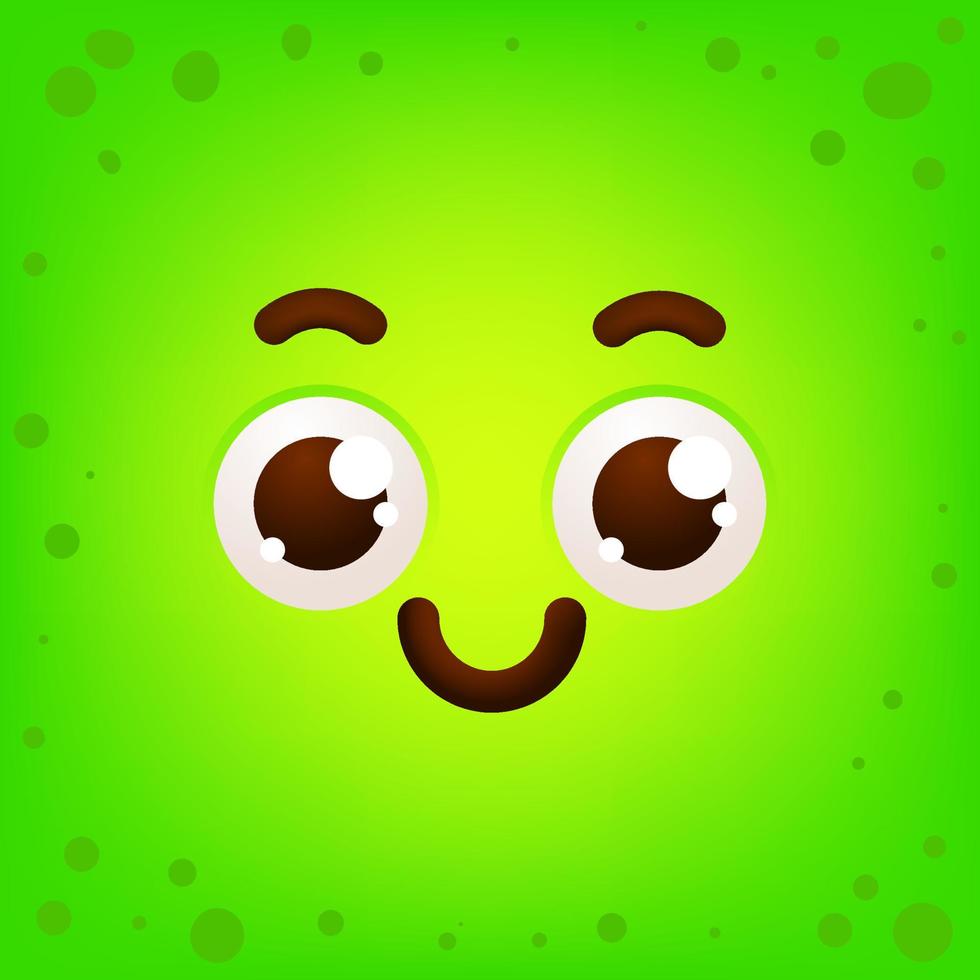 Funny cartoon face. Green monster smiley face illustration. Cute funny emotions with big eyes vector