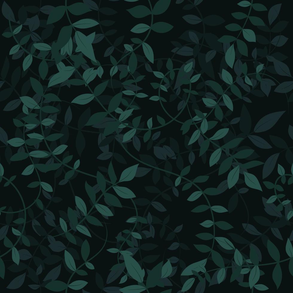 Seamless dark mystery green leaves vine plant in layers pattern. Floral leaf on brunch. For wallpaper, wrapping, textile printing and backgrounds vector