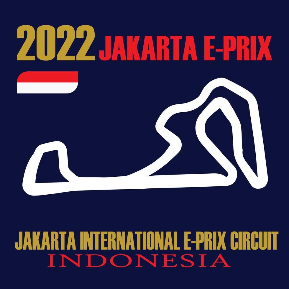 jakarta, 16 de mayo de 2022. circuito internacional e-prix de jakarta. fórmula de circuito en indonesia. con una longitud de vía de 2,4 km. diseño, logotipo, ilustrador, folleto, pancarta vector