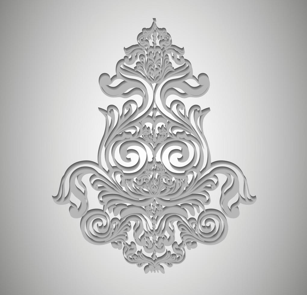 Remolino de ornamento de pergamino barroco vintage de damasco vectorial. escudo heráldico del monograma victoriano remolino. patrón de hoja floral retro borde follaje antiguo acanto caligrafía grabado tatuaje. elemento de decoración de azulejos vector