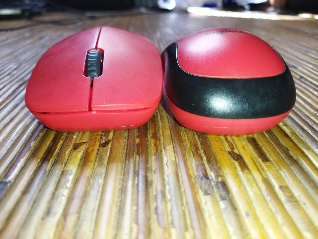 Computer mouse, on the rattan floor photo
