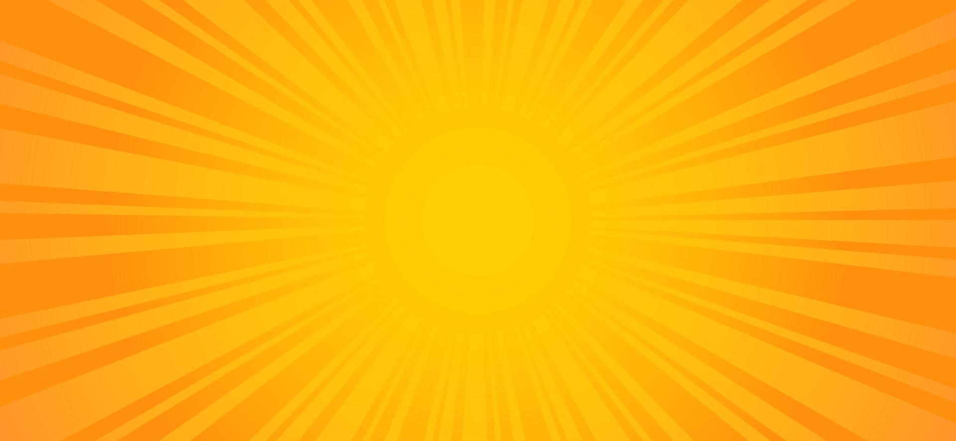 Pop art sun rays background. Vector illustration of retro template for yellow with radial stripes on orange.