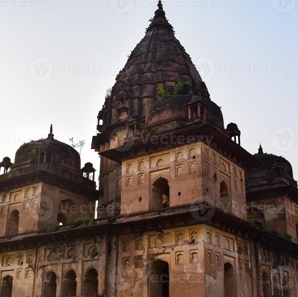 Morning View of Royal Cenotaphs Chhatris of Orchha, Madhya Pradesh, India, Orchha the lost city of India, Indian archaeological sites photo
