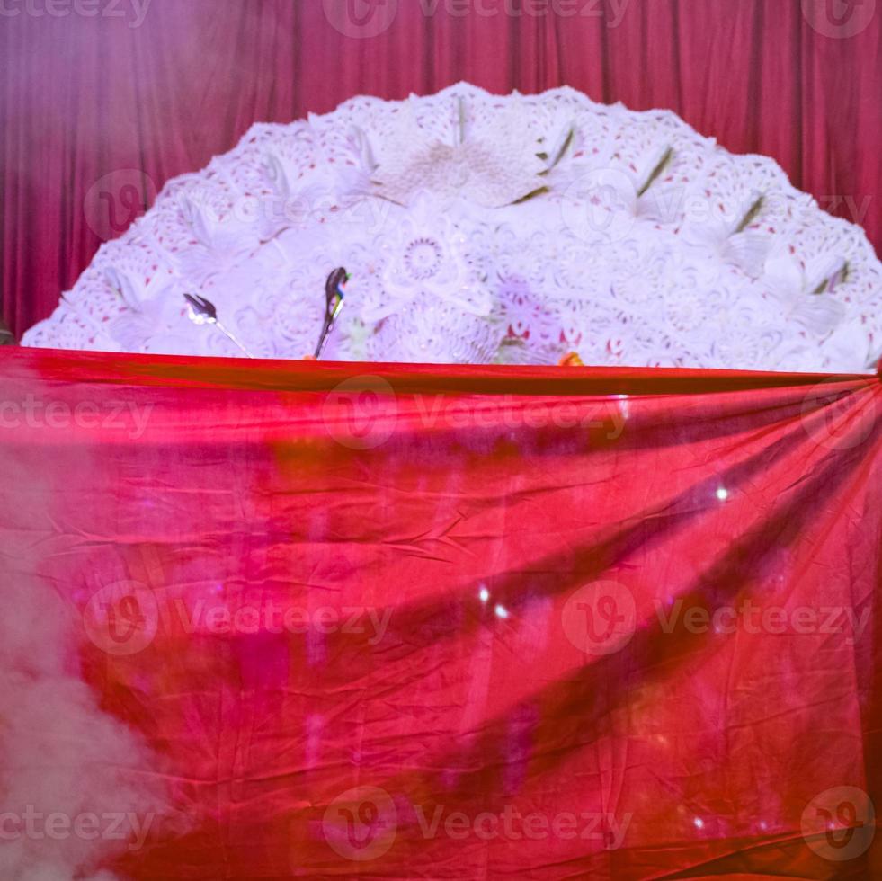 Goddess Durga with traditional look in close up view at a South Kolkata Durga Puja, Durga Puja Idol, A biggest Hindu Navratri festival in India photo