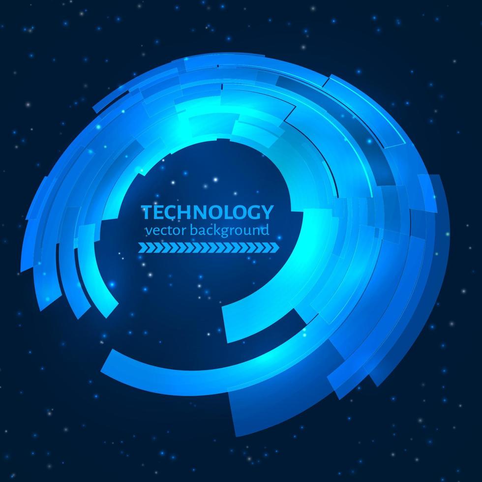 Blue technology abstract circle background. UFO cosmic vector illustration. Easy to edit design template for your projects.