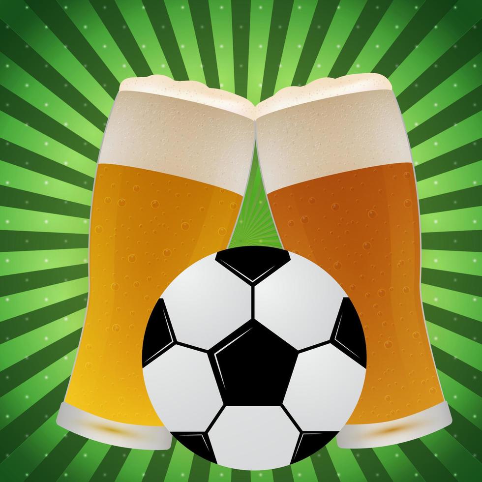 balón de fútbol y vasos de cerveza vector