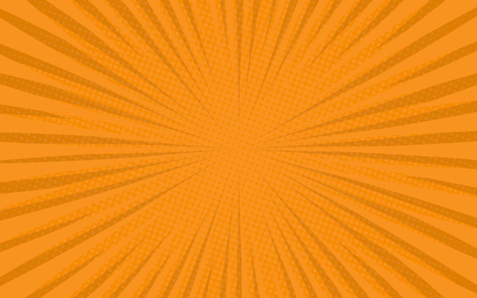 Sun rays retro vintage style on orange background. Comic pattern with starburst and halftone. Cartoon retro sunburst effect with dots. Summer banner vector illustration