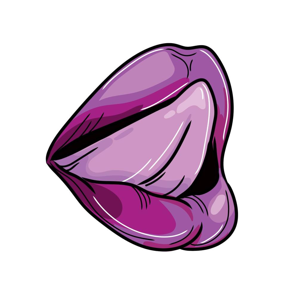 hermosos labios femeninos con lengua, ilustración vectorial aislada en fondo blanco. boca abierta con lengua. labios con lápiz labial fucsia. maquillaje hermoso. diseño artístico. vector