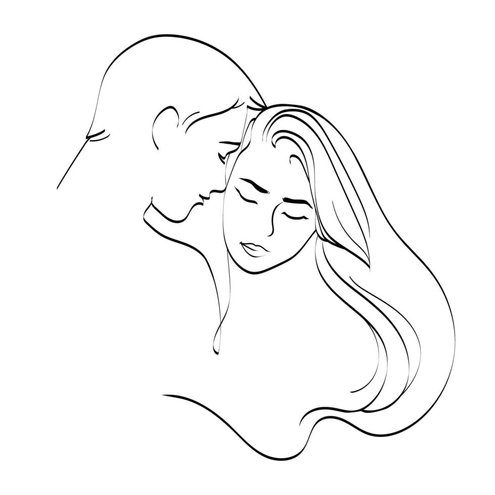 Line art hugging couple vector illustration minimalist art. Abstract,modern art man and woman in love. Fashion concept