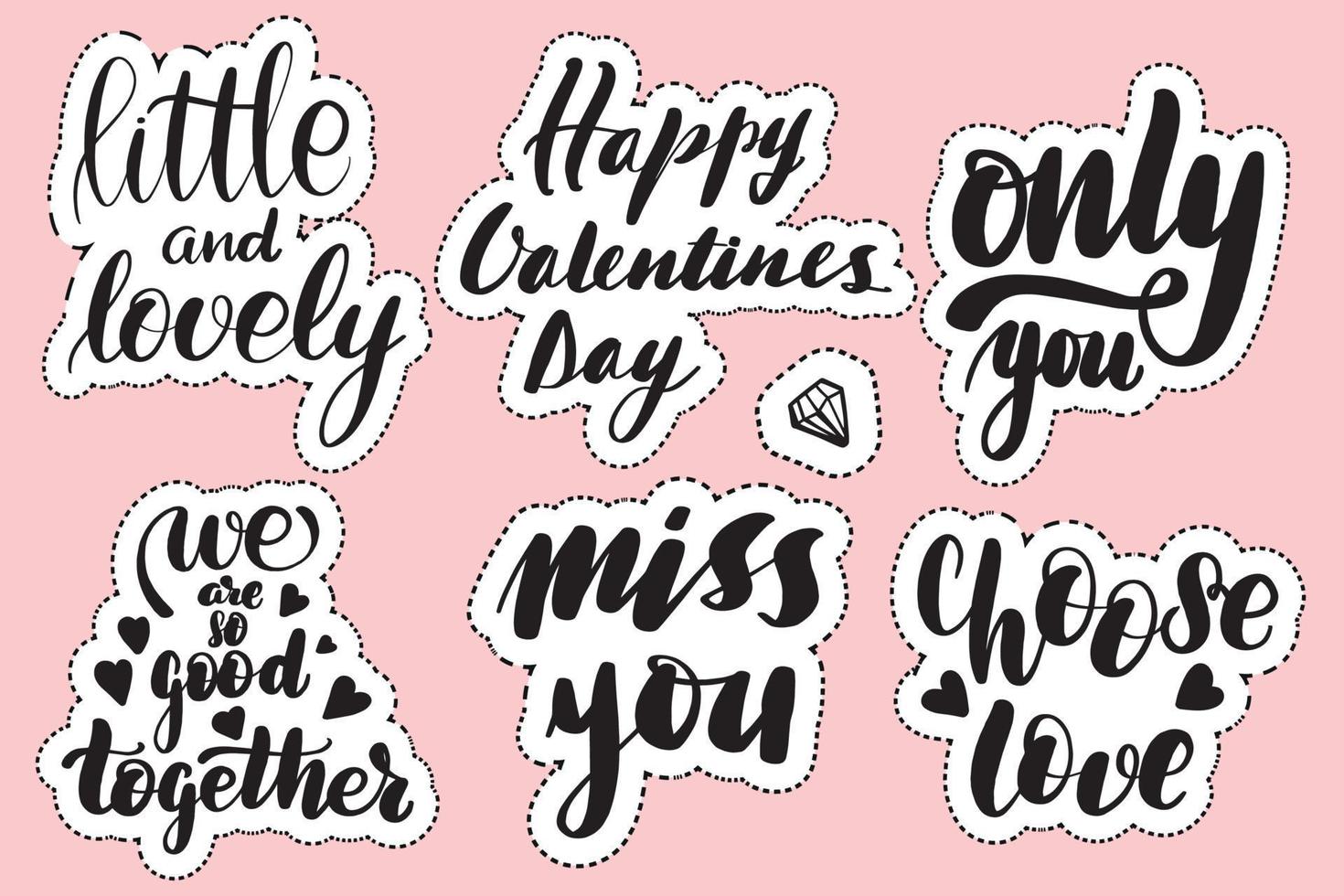 Set of handwritten lettering labels. Stickers with hand drawn typography inscriptions. Great vector stock calligraphy illustrations for handmade and scrapbooking, diaries, cards, badges, social media.