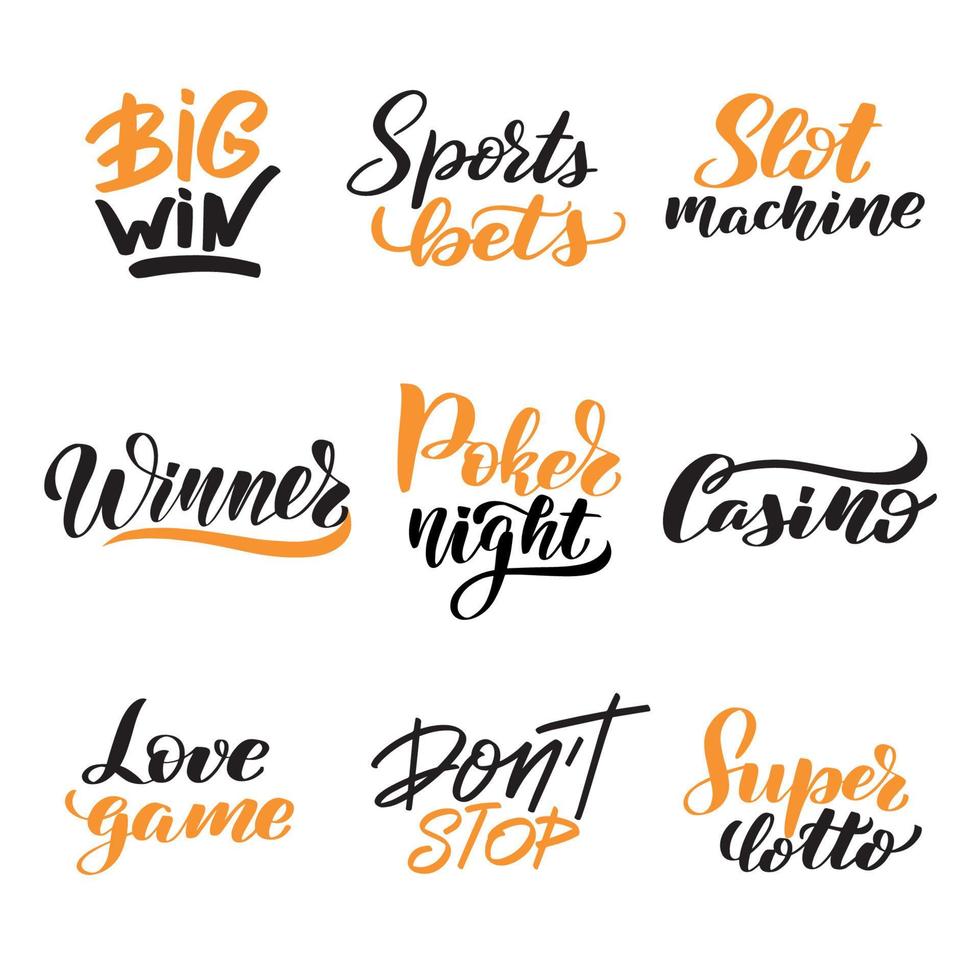 Poker lettering quotes set. Inspirational handwritten brush lettering. Vector calligraphy stock illustration isolated on white background. Typography for banners, badges, postcard, tshirt, prints.