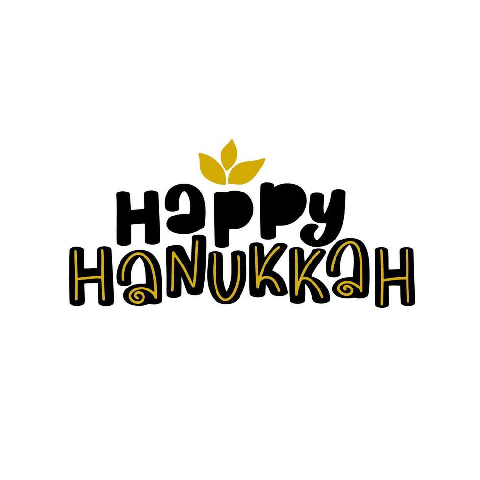Happy Hanukkah inscription greeting card with hand-drawn typography calligraphy old design.Beautiful lettering white text blue background. Vector illustration EPS 10.