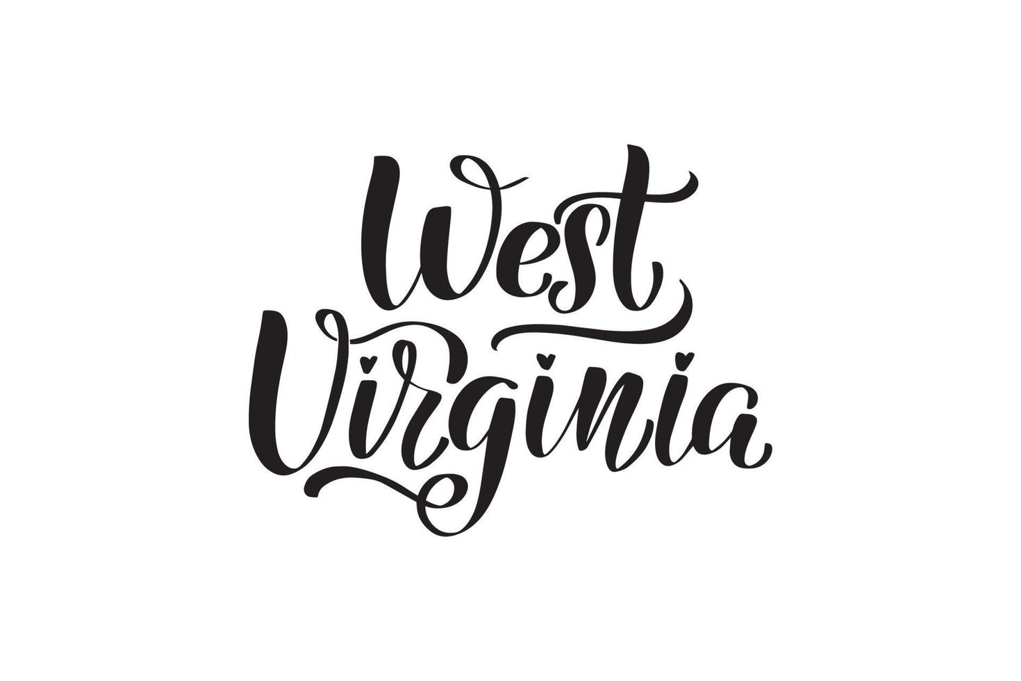 Inspirational handwritten brush lettering West Virginia. Vector calligraphy illustration isolated on white background. Typography for banners, badges, postcard, tshirt, prints, posters.