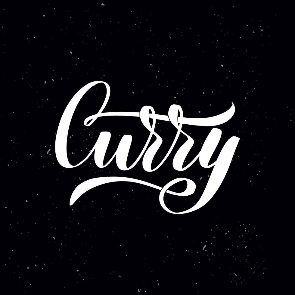 Chalkboard blackboard lettering Curry. Handwritten calligraphy text, chalk on a blackboard, vector illustration. Greetings for logotype, badge, icon, card.