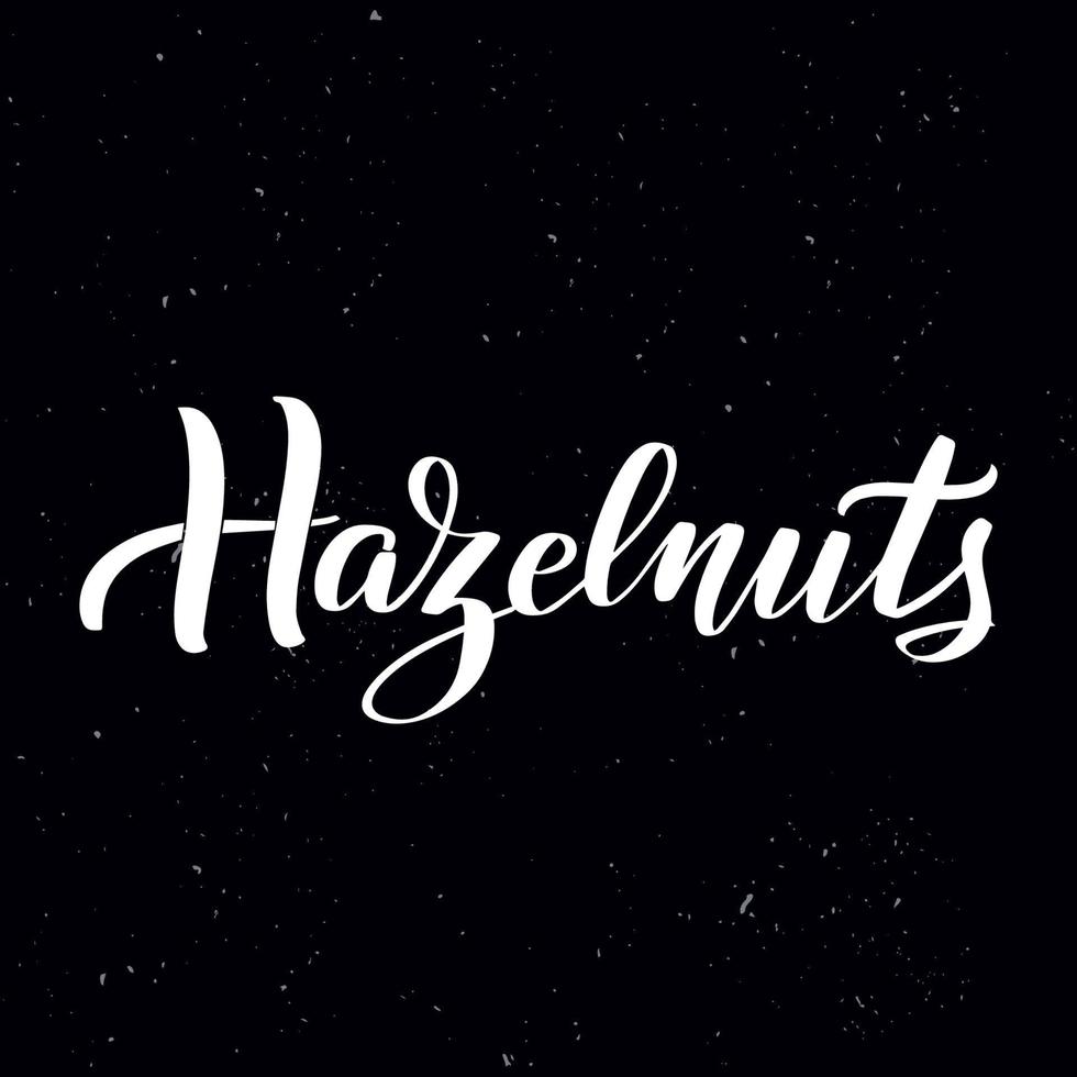 Chalkboard blackboard lettering Hazelnuts. Handwritten calligraphy text, chalk on a blackboard, vector illustration. Greetings for logotype, badge, icon.