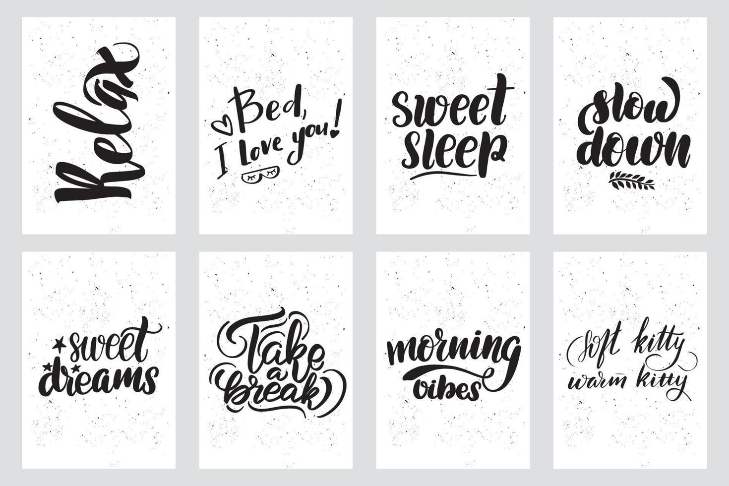 Good night lettering postcard set. Sleep quote. Sweet cute hand drawn inspiration typography. Calligraphy postcard poster graphic design element. Hand written sign, vector stock illustration.